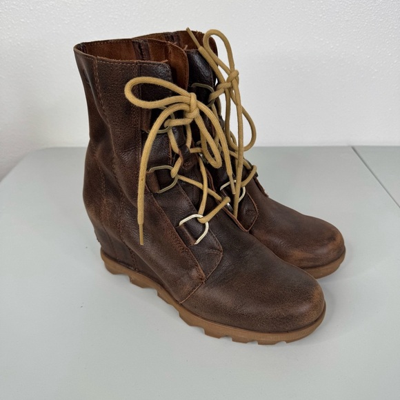 Sorel Joan of Arctic Wedge II Brown Leather Boots Size 8.5 - Picture 1 of 9